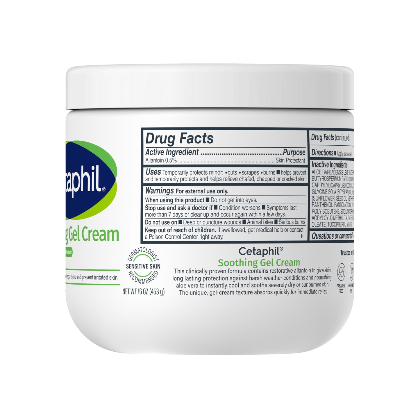 Cetaphil Soothing Gel-Cream with Aloe Instantly Soothes and Hydrates Sensitive Skin, Fragrance and Paraben Free, 16 oz