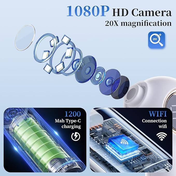 Blackhead Extractor with Camera, Black Head Remover for Face,Pore Extractor for Black Head and Acen, Blackhead Remover Tools with USB Rechargeable, Blackhead Remover Vacuum (White)