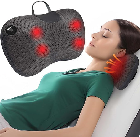 Back Massager Pillow for Pain Relief Deep Tissue - Shiatsu Kneading Neck and Shoulder Massager with Heat - Protable Electric Massage Pillow with Carry Handle - Gift for Women/Men