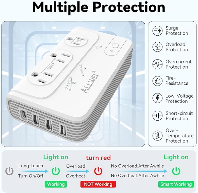 ALLWEI 2000W Travel Voltage Converter 220v to 110v Converter for European Travel Voltage Adapter for Hair Dryer Straightener/Curling Iron, Power Converter Adapter Combo with Type C, E/F, G, I, L