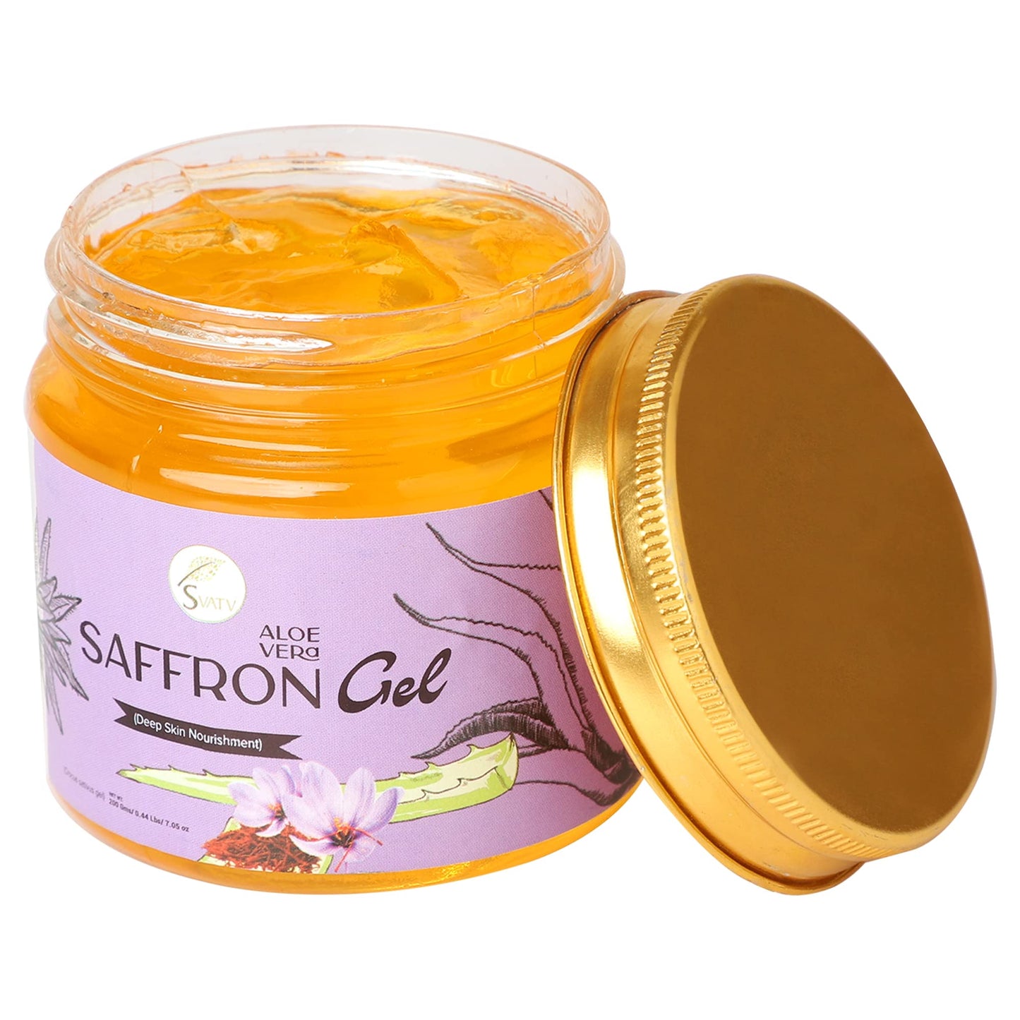 SVATV Saffron Aloe Vera Gel | Soothing Skin Hydration | Perfect for Sunburn | Paraben & Sulfate Free - 200g