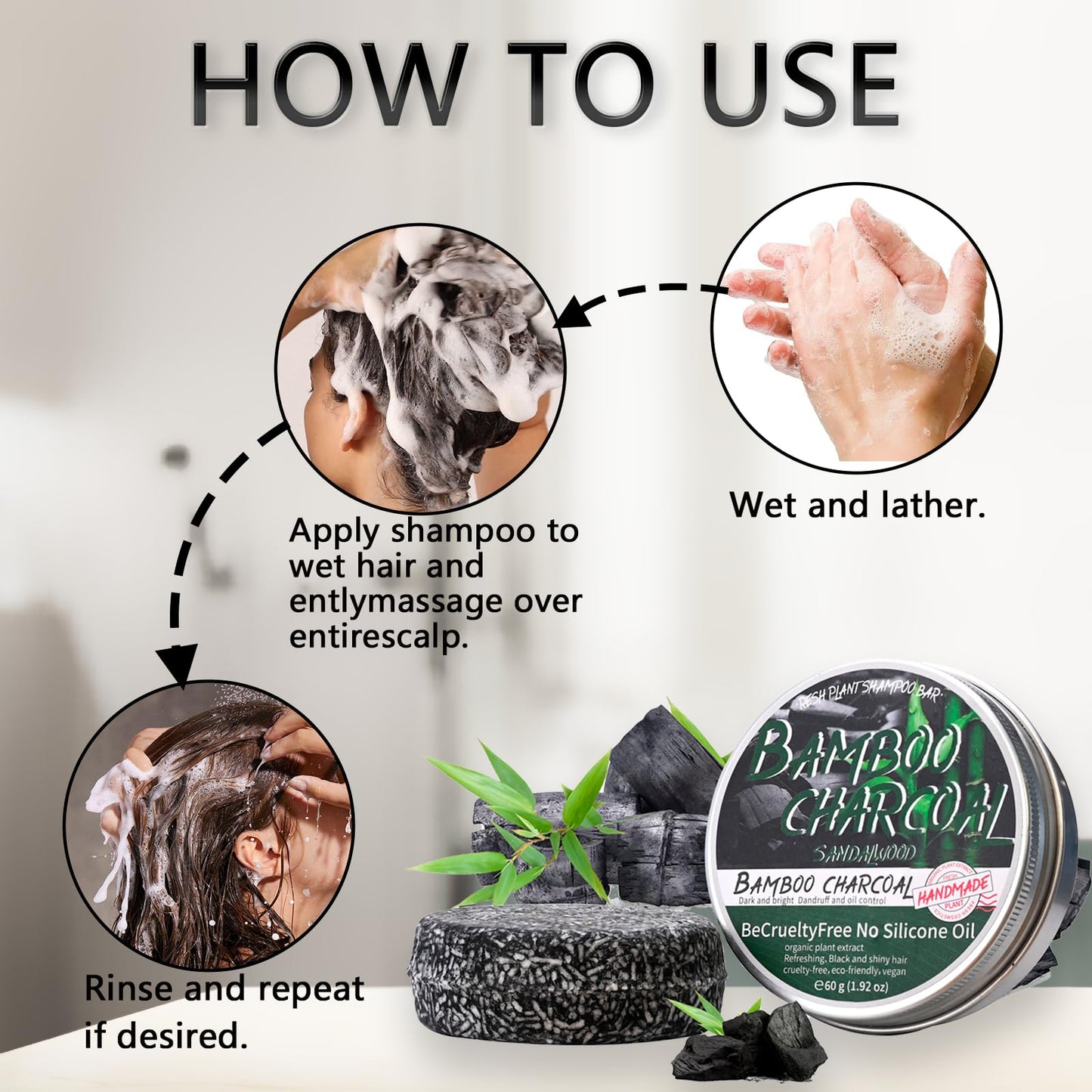 Loobexery 2PCS Bamboo Charcoal Shampoo Bar for Gray Hair, Black Soap for Gray Hair Natural Organics Shampoo and Conditioner Bar for Thinning Hair for Men & Women (Bamboo Charcoal)