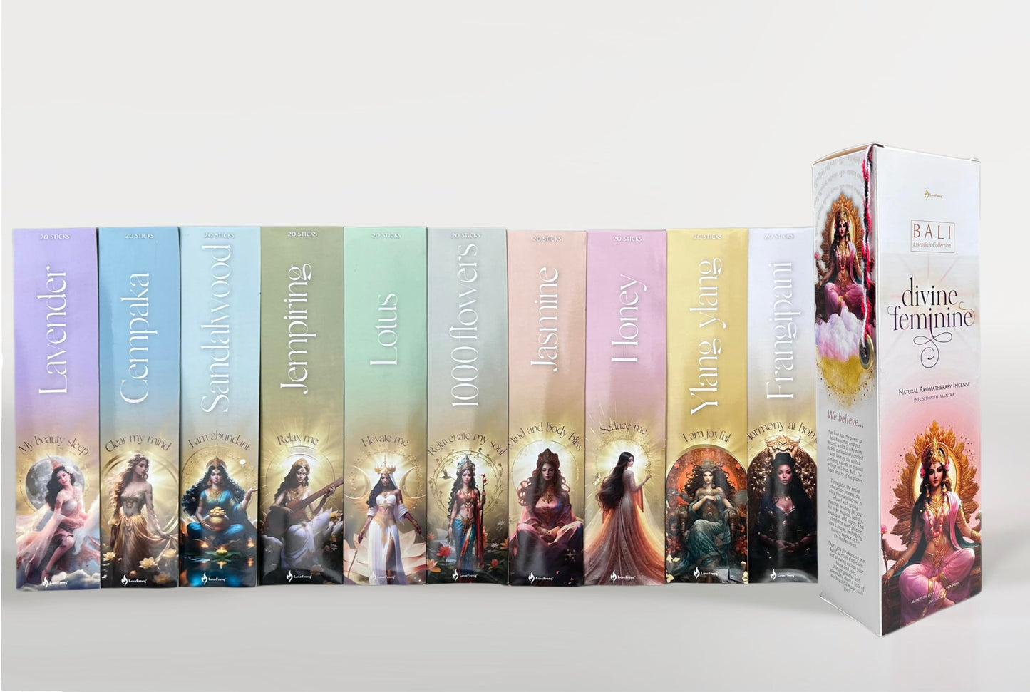 Divine Feminine Handmade Incense Sticks 10 Pack, Aromatherapy Sticks with Matching Music and Sound Bath, Home Fragrance Clean Burning Incense Collection for Meditation and Clarity, Made in Bali