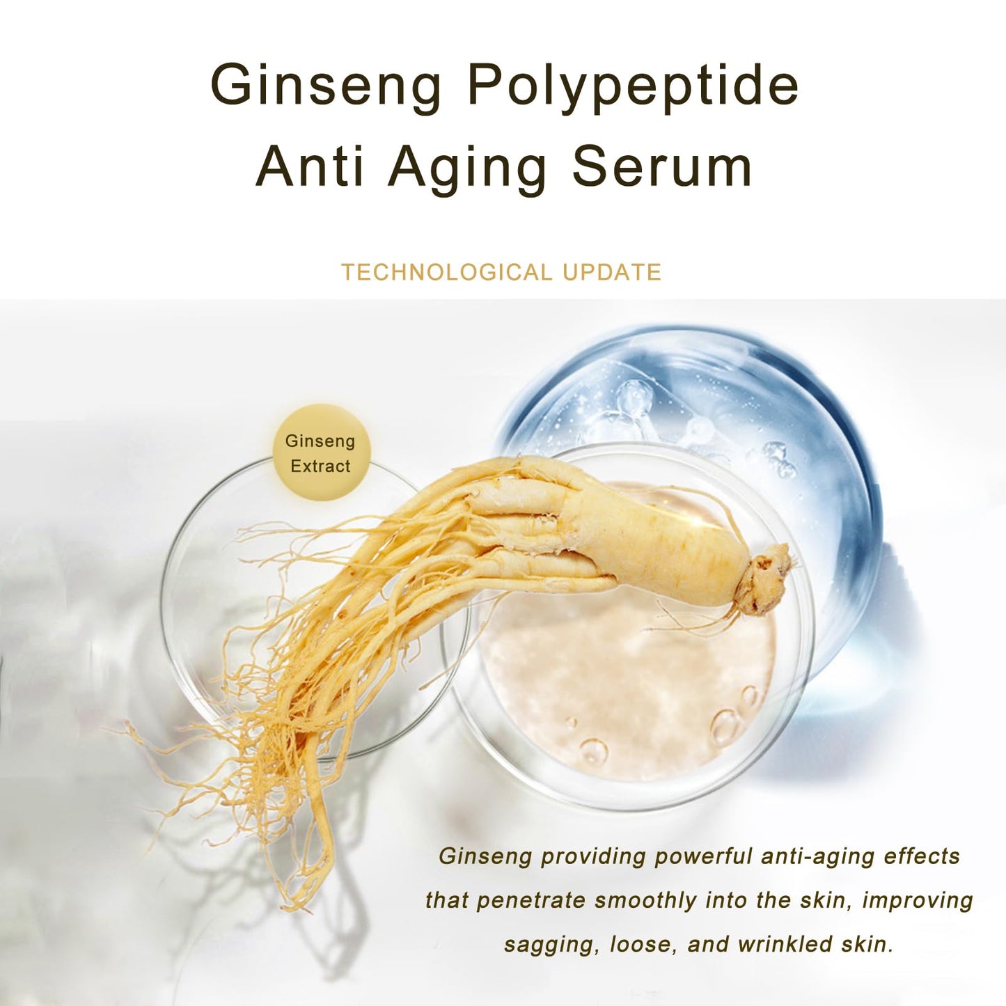 2Pcs Ginseng Polypeptide Anti-Ageing Essence, Ginseng Extract Anti Wrinkle Serum Gold Korean Ginseng Anti Aging Essential Oil for Tightening Sagging Skin Reduce Fine Lines Moisturizer 7 Fl Oz