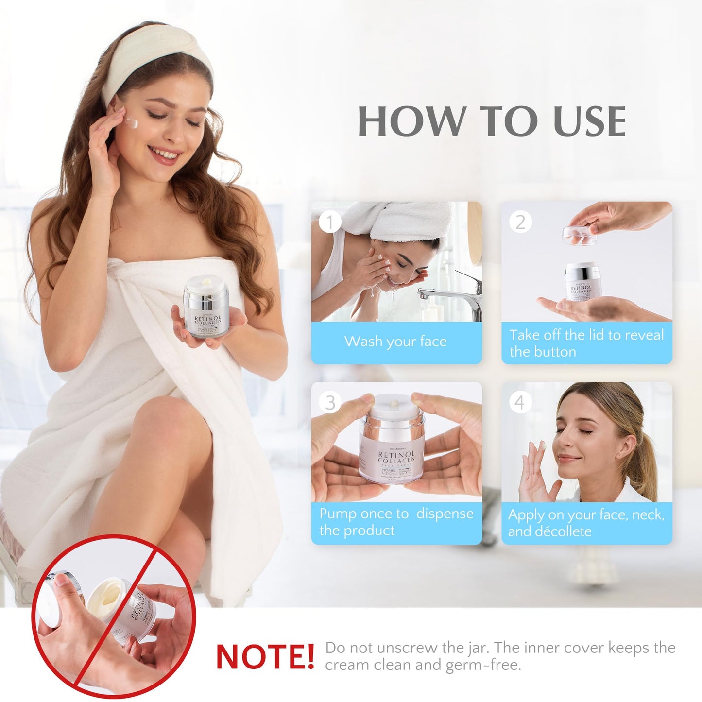 Retinol Anti Aging Face Moisturizer: Wrinkle Cream for Women, Collagen Day Night Repair Cream - Firming, Tightening & Lifting Neck Sagging Skin, 7% Hyaluronic Acid for Max Hydration, 1.7 Oz