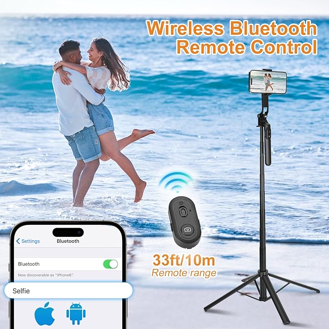 70inch Selfie Stick Phone Tripod with Rechargeable Remote,Portable Extendable 3 in 1 Cell Phone Tripod Stand for Video Recording,Travel Selfie Stick for iPhone and Android