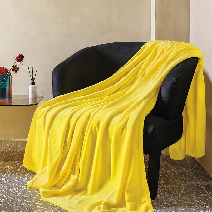 JIAHANNHA Fleece Blanket Twin Size Yellow 60 by 80 Inches Throw Blankets for Couch Sofa Bed 280GSM,Super Soft Cozy and Luxury Bed Blanket for All Season