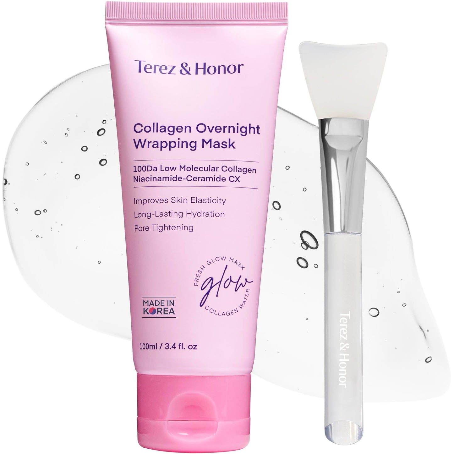 TEREZ & HONOR Collagen Night Wrapping Peel Off Mask: Korean Face Mask for Elasticity, Hydrating & Glow - 100Dalton Smallest Molecular Collagen for Glass Skin - Dermatologist Tested 3.4 FL OZ