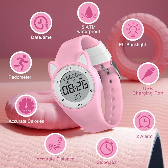 Kids Watches for Girls Boys Digital Sport Watch with Step Counter Pedometer Vibration Alarm Clock, No App Waterproof Fitness Tracker Kids Watch Boys Girls Teens Students Ages 5-16