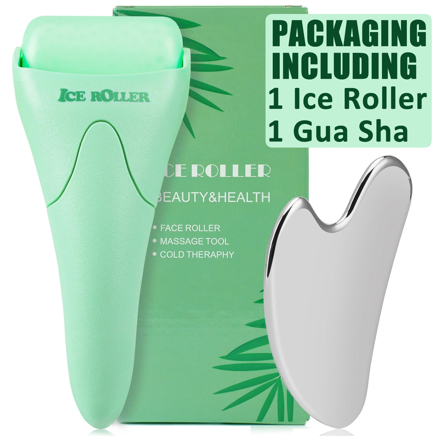 Ice Roller and Gua Sha Skin Care Tool Set, Face Roller for Women, Gua Sha Tool for Face, Facial Skin Care Kits for Puffiness Reducing Muscle Relaxing Wrinkles Relieving, Self Care Gift for Women