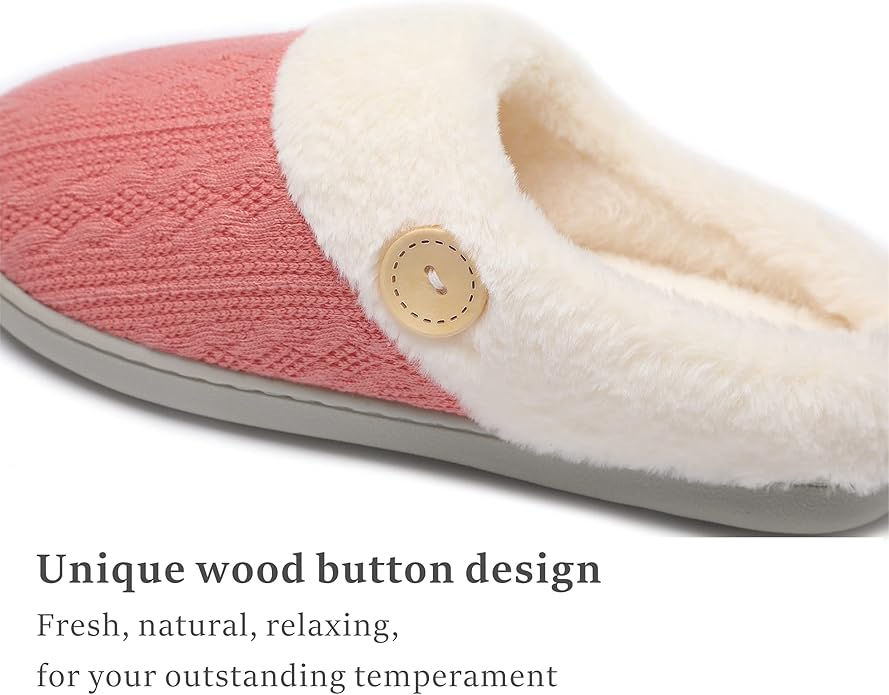 Chantomoo Womens Slipper Warm Comfy Memory Foam House Slippers Knitted Shoes Faux Fur Lined Anti-Skid Rubber Sole Bedroom Cozy Indoor Outdoor Slippers