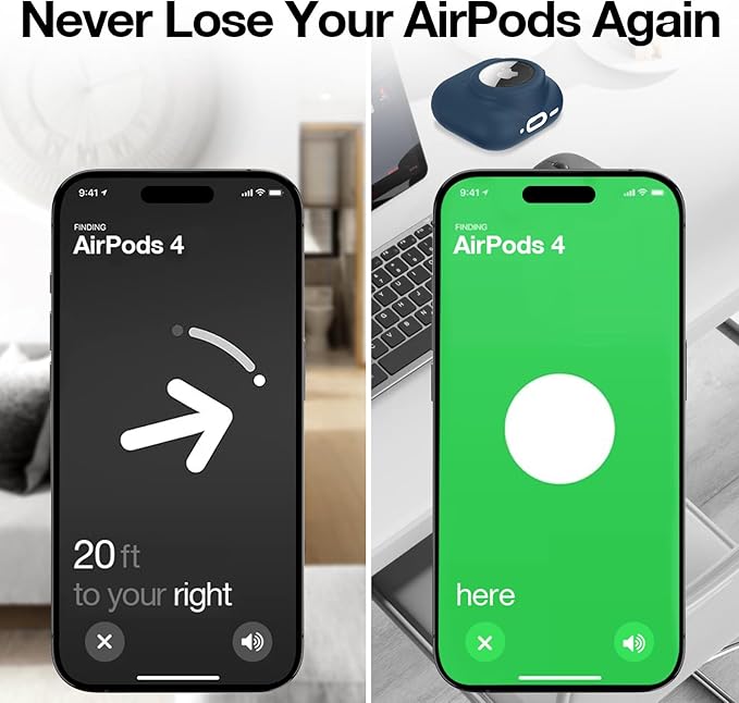2 in 1 Silicone Case Compatible with AirPod 4 and AirTag, Shockproof Protective Skin Cover for AirPods 4th Generation with Cleaner Kit & Carabiner (Dark Blue)