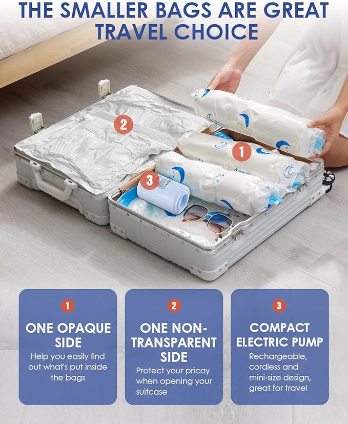 Vacuum Storage Bags with Electric Pump, 30 Pack Vacuum Sealed Bag with 1500mAh Rechargeable Battery for Clothes, Blanket, Duvets, Pillows, Comforters, Travel