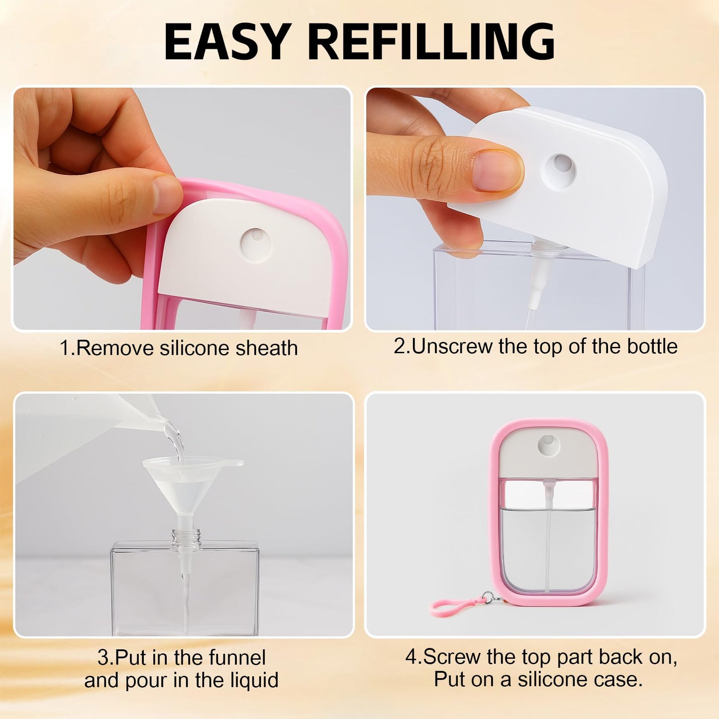 Small Spray Bottles Travel Perfume Bottle Refillable Hand Sanitizer Spray Case Portable Ultra-Thin Design With Silicone Case Keychain Can Fill Makeup Toner Perfume Etc 50ml 2pcs