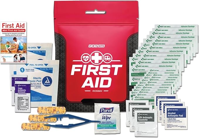 54-Piece First Aid Kit, Basic Plus Emergency First Aid Kit for Home, Work & Travel, Red, 100-Pack (RX350MAX)