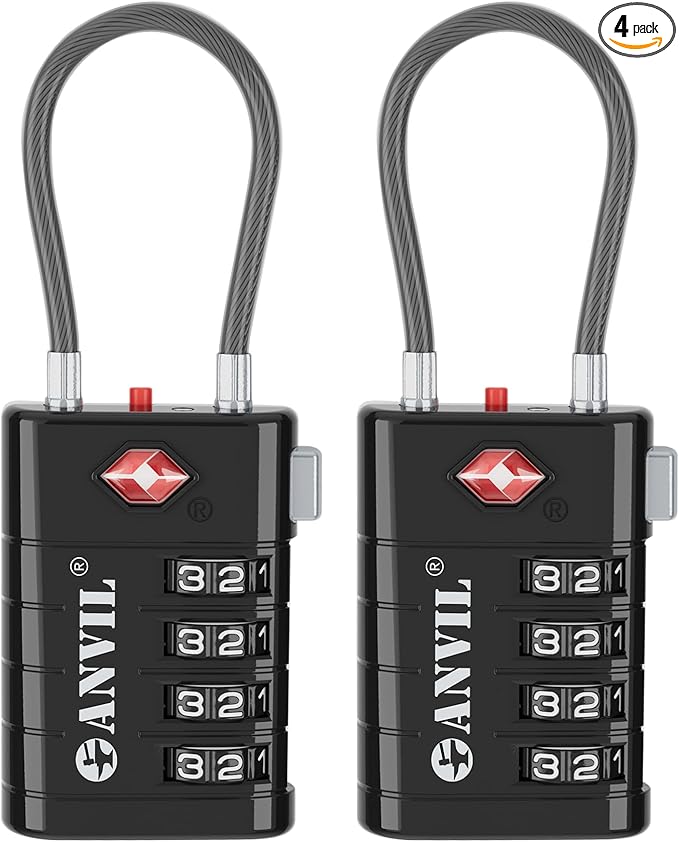 ANVIL 4 Digit Luggage Locks, TSA Locks for Luggage, Advanced TSA008 core, Alert Indicator for Your Travel Lock, Suitcase Lock. (2, Black)