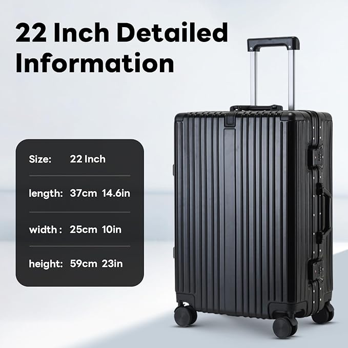 22 inch carry on luggage Durable Suitcase with Cup Phone Holder USB Port Aluminium Frame Carry on Luggage with 8 Double Spinner Wheels TSA Lock Suitcase with Cup Holder Carry On Luggage with USB Port