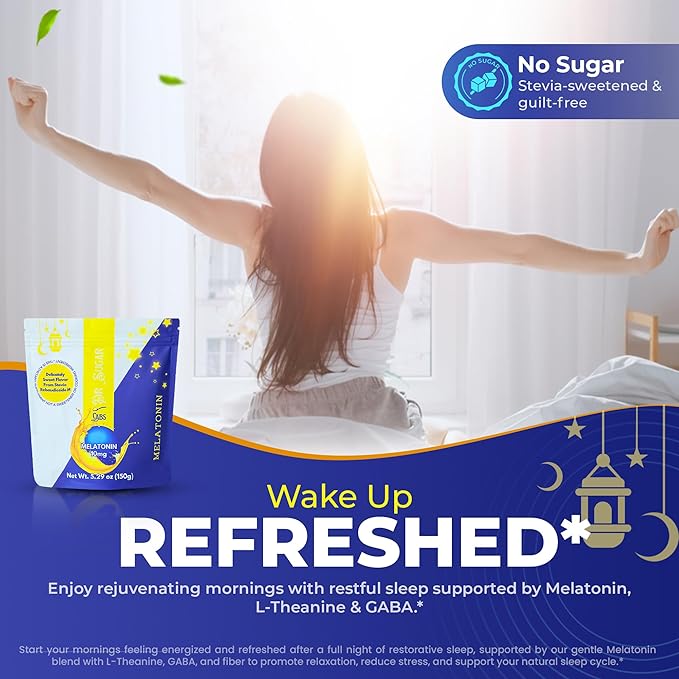 Dr Sugar Labs – Sleep Aid Melatonin Powder Drink Mix | 10mg Melatonin Sleep Supplement | 0 Sugar, Stevia-Sweetened with L-Theanine, GABA & Fiber | Bedtime Drink Mix for Restful Sleep – 30 Servings