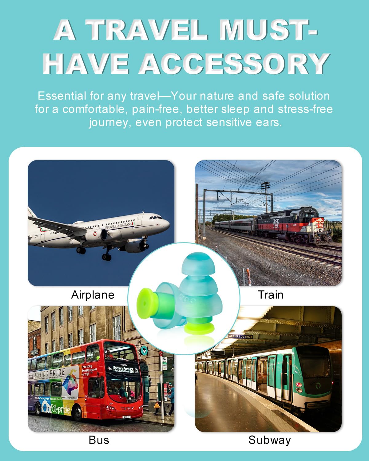 Airplane Ear Plugs Pressure Relief - Painless Flying - Noise Reduction Travel Earplugs - Plane Travel Essentials - Comfortable Reusable Filtered Flight Ear Plugs for Adults