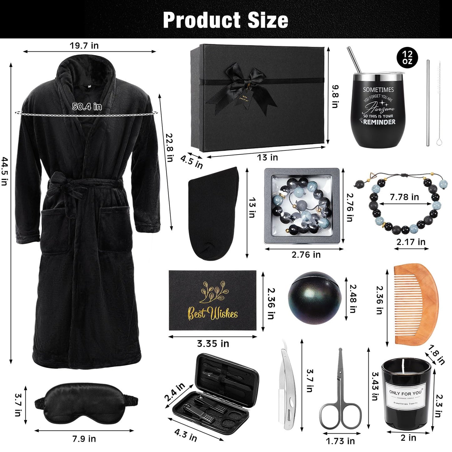 Nuogo 15 Pcs Birthday Gifts for Men Beard Care Set for Him Christmas Gifts Basket Ideas Kit for Men Tumbler Bath Robe for Dad Husband Boyfriend Box Christmas Gifts Baskets