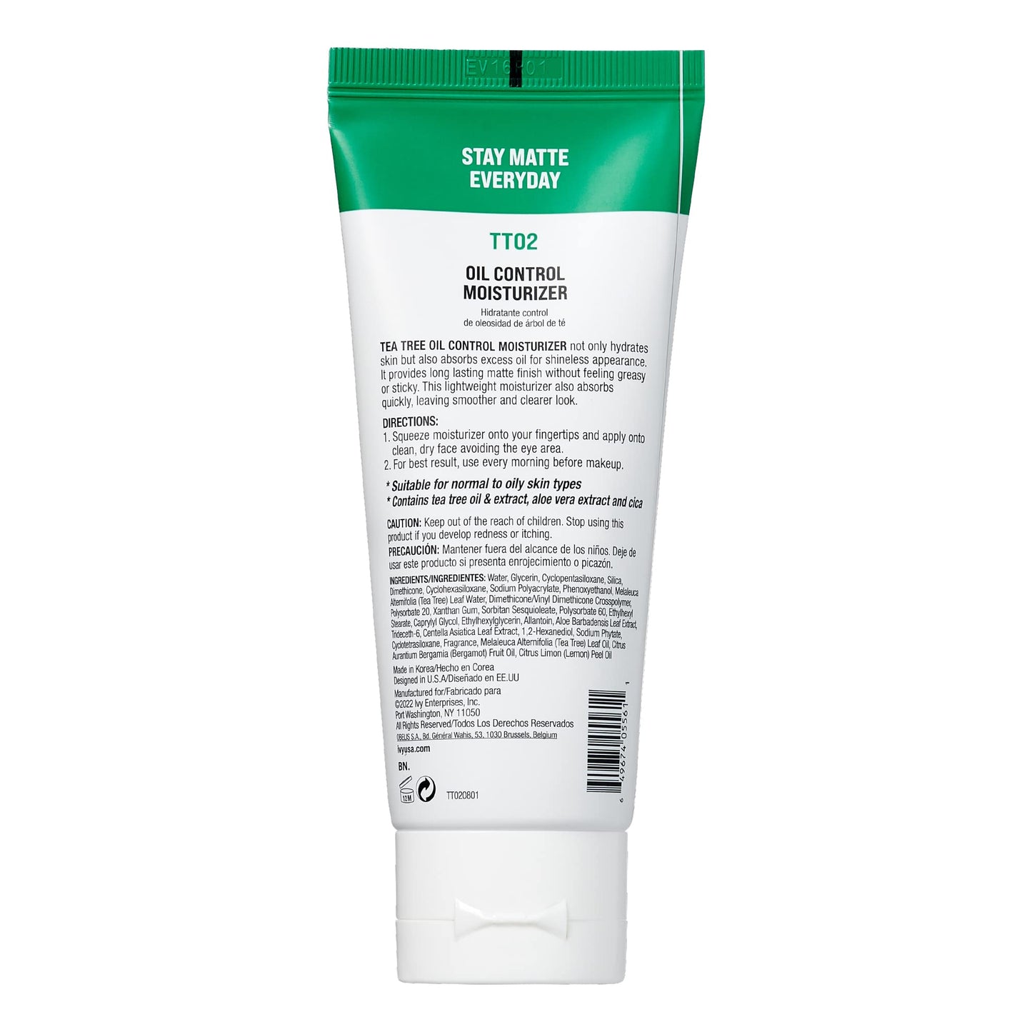 Kiss New York Face Moisturizer With Cica, Aloe Vera & Tea Tree, Oil Control Anti-Shine Facial Lotion, Korean Skin Care For Normal to Oily Skin, Lightweight Formula Absorbs Excess Oil (3.38 Fl Oz)