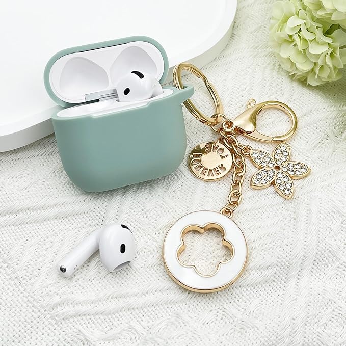 Airpods 4 Cases Silicone Protective Case for Airpod 4 with Bling Keychain for Apple AirPods 4th Generation Wireless Earbuds with Cleaner Kit (Fog Blue)
