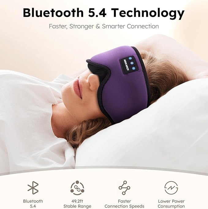 Ice Silk Sleep Mask with Headphones, Sleep Headphones for Side Sleeper with 3D Cups, Bluetooth 5.4 Sleeping Eye Mask, Total Blackout Sleeping Headphones for Women Men(Purple)