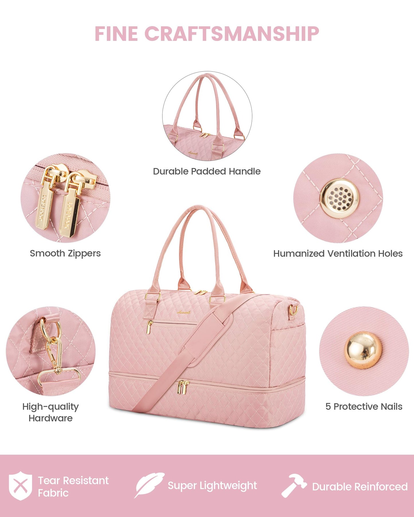 LOVEVOOK Travel Duffle Bag for Women, Weekender Overnight Bags with Shoe Compartment, Carry on Bag with Toiletry Kit, Gym Duffel Bag with Wet Pocket, Hospital Bags for Labor and Delivery 3 Pcs Set