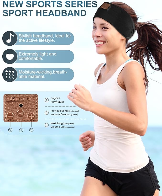 2-Pack Sleeping Headphones, Headband Headphones with Ultra-Thin HD Stereo Speaker, Bluetooth Headband for Sports, Workouts, Insomnia, Yoga, Air Travel, Meditation - Pattern Blue&Grey