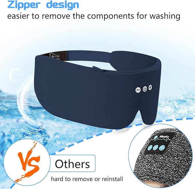ALASKA BEAR Sleep Headphone Eye Mask w/Thin Speakers, Comfortable Flat Earphones for Sound Therapy (Navy)