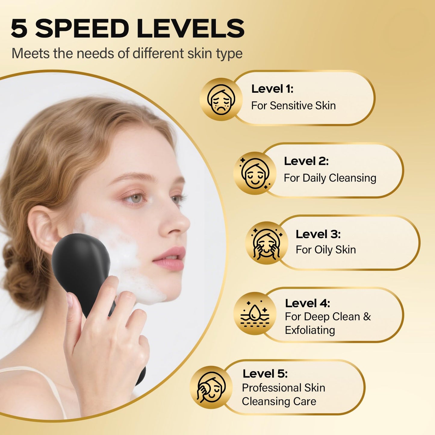 KIKONO Facial Cleansing Brush with Big Electric Round Brush Head - 2 in 1 Spin and Automatic Foam Patented Tech, Wide Surface Cleaning, Waterproof Rechargeable Face Scrubber for Men and Women