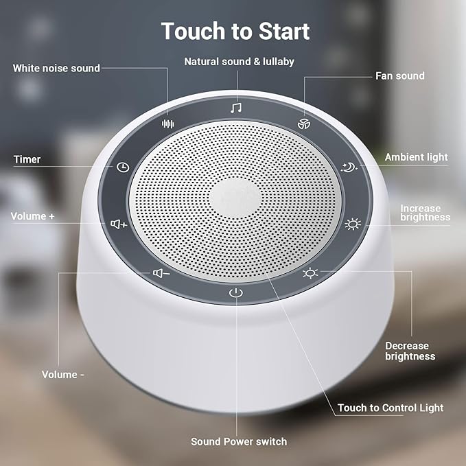 BGOVERSS Sound Machine with 30 Soothing Sounds, 16 Colors Night Light White Noise Machine for Adults Baby Kids Sleep Machines Function 36 Volume Levels 5 Timers for Home Office Travel (Grey, /)