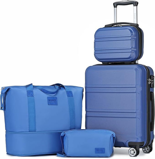 Kono Luggage Set 4 Piece Carry On Hardside Luggage with TSA Lock Spinner Wheels Carry On Suitcase Navy