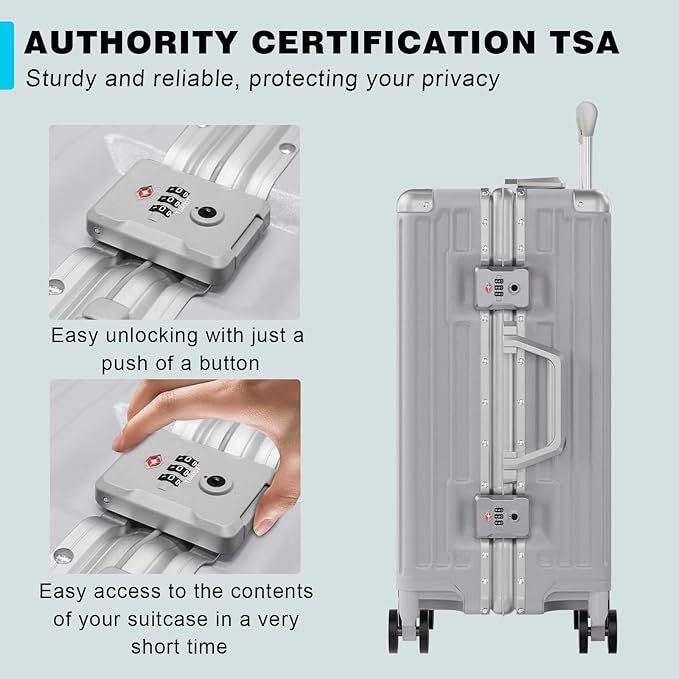 AnyZip Carry On Luggage PC+ABS Aluminum Frame Zipperless Luggage Hard Shell Suitcase with TSA Lock Double Spinner Wheels 20 Inch Silver