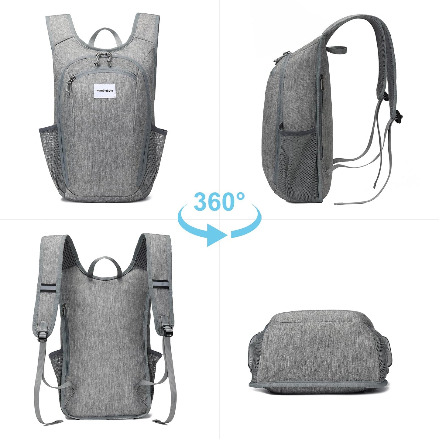 HumbleByte 10L Lightweight Hiking Bag Small Daypack Hiking Backpack Foldable Outdoor Bag for Women Men(Gray)