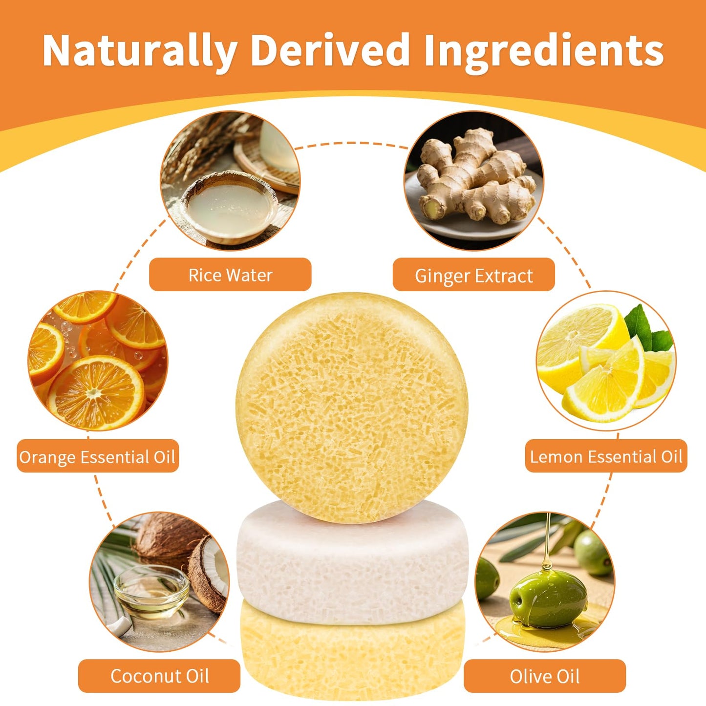 Pubpok Rice Water Shampoo Bars and Conditioner Set for Hair Growth, Organic Ginger Shampoo Bar for Anti-Hair Loss, Strengthening & Nourishing Soap, PH Balanced, Paraben Free & Silicone Free