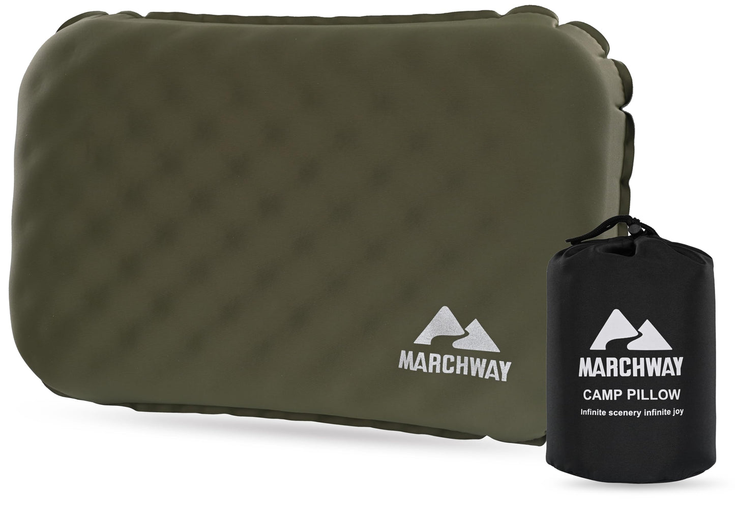 MARCHWAY Inflatable Camping Pillow with Comfortable Foam Top, Dual-Sided Support, Lightweight Compact Travel Pillow for Hiking, Backpacking, Airplane, Car (Green)