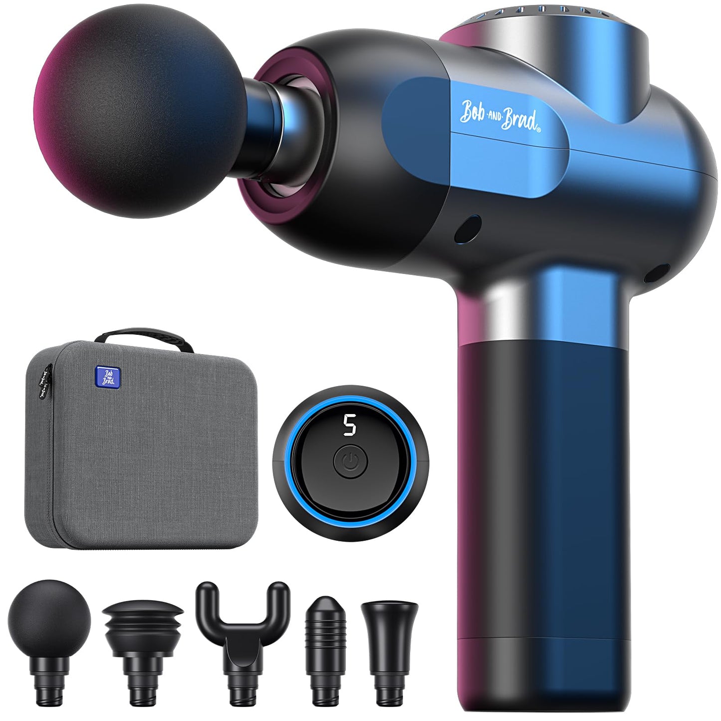 BOB AND BRAD C2 Massage Gun, Deep Tissue Percussion Massager Gun, Muscle Massager with 5 Speeds and 5 Heads, Electric Back Massagers for Professional Athletes Home Gym