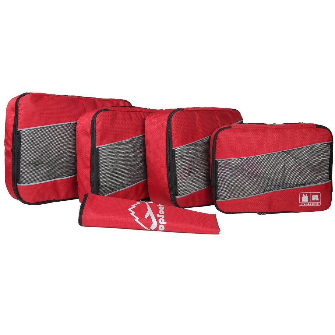 Hopsooken 5 Set Packing Cubes for Travel Large Suitcase Luggage Organizer Bags Travel Accessories Vacation 4 Cubes 1 Laundry Pouch Bag(Red)