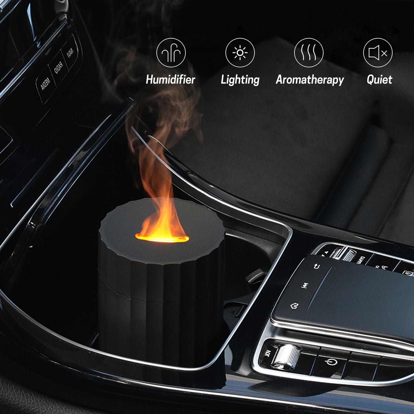 Rican Car Diffuser, Black Car Humidifier,Flame Diffuser for Essential Oils - Mini Portable Humidifier Cool Mist,100ml Colorful Air Aroma Diffuser,Aromatherapy Diffuser for Home Office
