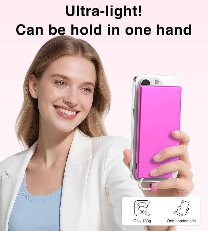 Auskang Thin Portable Charger with Built in Lightning Cable-5000mAh Slim Power Bank Compatible with iPhone 14/13/12/11/X/8/7 Pro Series(Not for iPhone 15 Series) -Thin Battery Pack for Travel