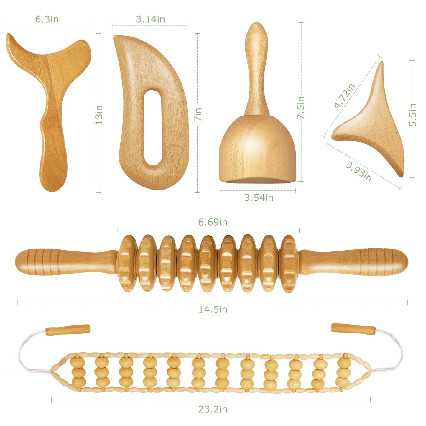 AICNLY 6Pcs Wood Therapy Massage Tools for Body Shaping, Multi-Functional Body Roller for Anti-Cellulite and Sore Muscle, Wooden Massage Roller Stick, Maderoterapia kit, Body Sculpting Tools Set