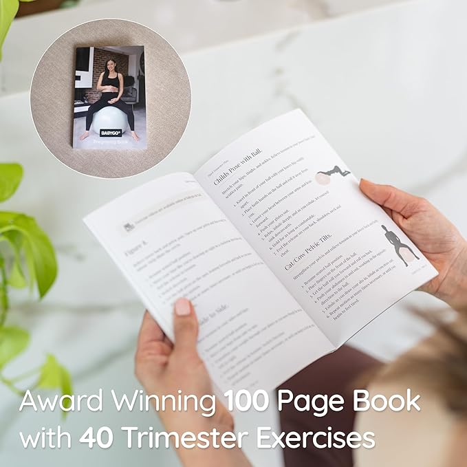 BABYGO Birthing Ball - Pregnancy Yoga Labor & Exercise Ball & Book Set Trimester Targeting, Maternity Physio, Birth & Recovery Plan Included Anti Burst Eco Friendly