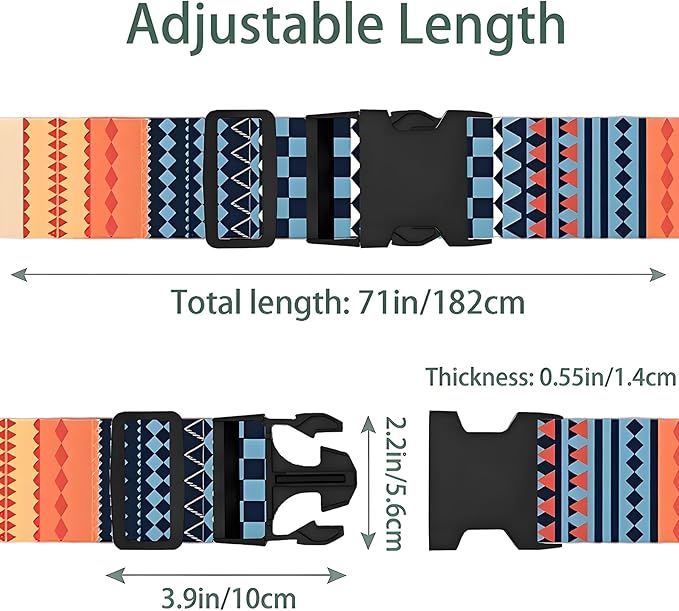 Bohemia Luggage Straps for Suitcases, Adjustable Luggage Travel Belts to Keep Luggage Security While Travel, Strong Polyester Fabric, Easy-to-Recognize Stylish Design Travel Accessories, 2 Pack