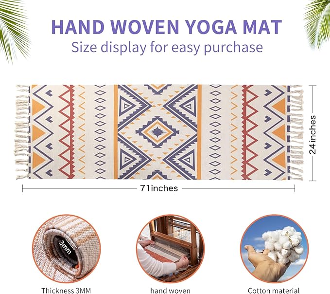 Cifupy Handmade Organic Yoga Mat made with Organic Cotton Yoga Mat - Non Slip Hand-Woven Foldable Yoga Rug Provides Excellent Comfort, Traction & Support for Indoor & Outdoor Use - 24 x 72 Inches