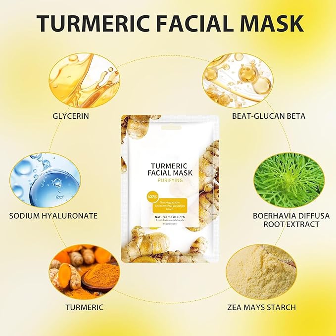 15 Sheets Face Mask Skin Care, Deep Moisturizing Hydrating Facial Masks, Turmeric Face Mask for Sensitive Skin, Facial Mask Sheet for Breakouts, Hydrate and Soothe for All Skin Types