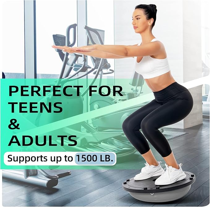 Balance Ball Trainer-Half Ball for Yoga with Resistance Band and Foot Pump, Improve Workout Half Balance Ball,Exercise Balance Ball for Stability Training and Home Gym