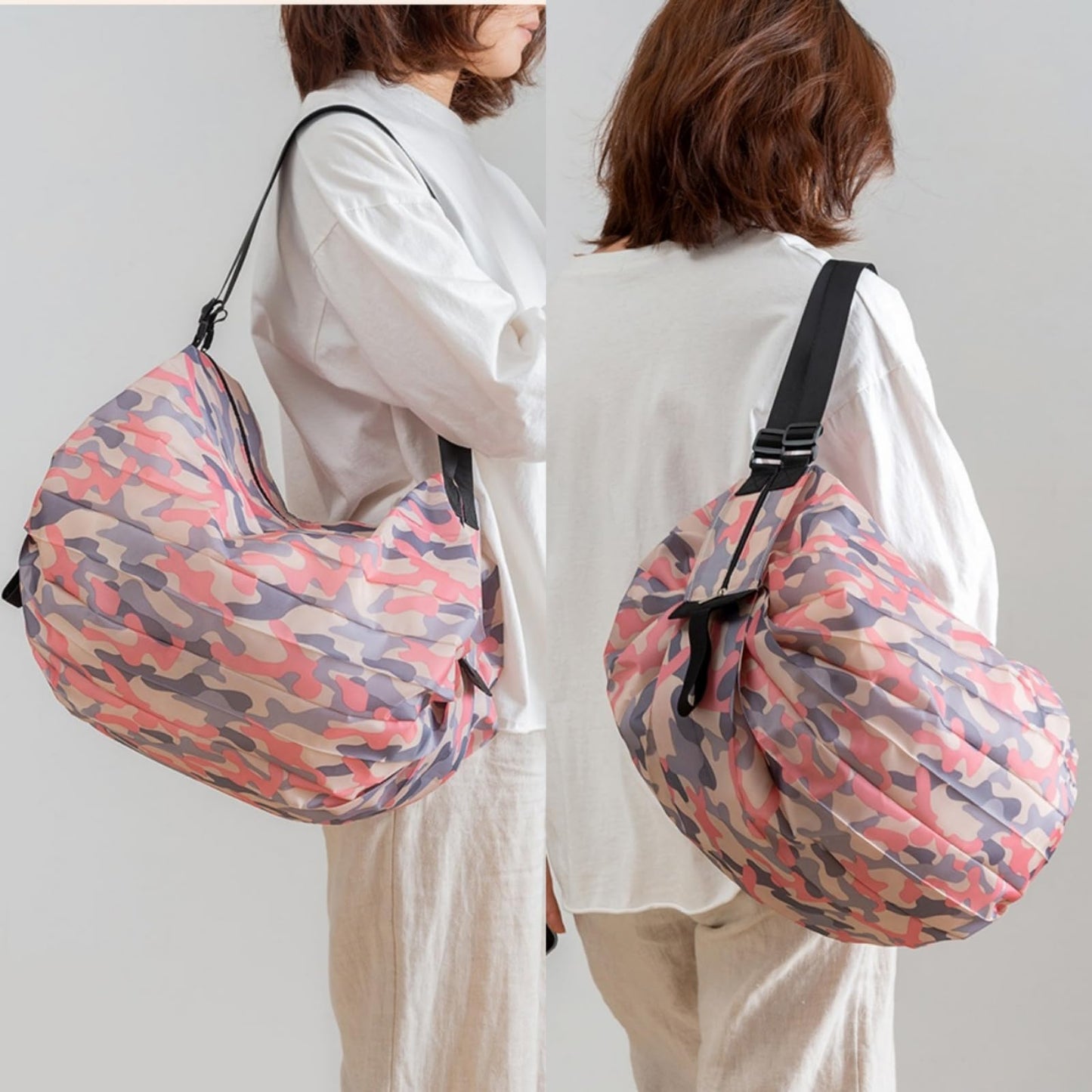 SUSOYAOCHEN 2PCS Travel Shoulder Bag Reusable Grocery Bags Foldable Shopping Bags Washable Waterproof Nylon Pouch Bags Sports handbag (Black)