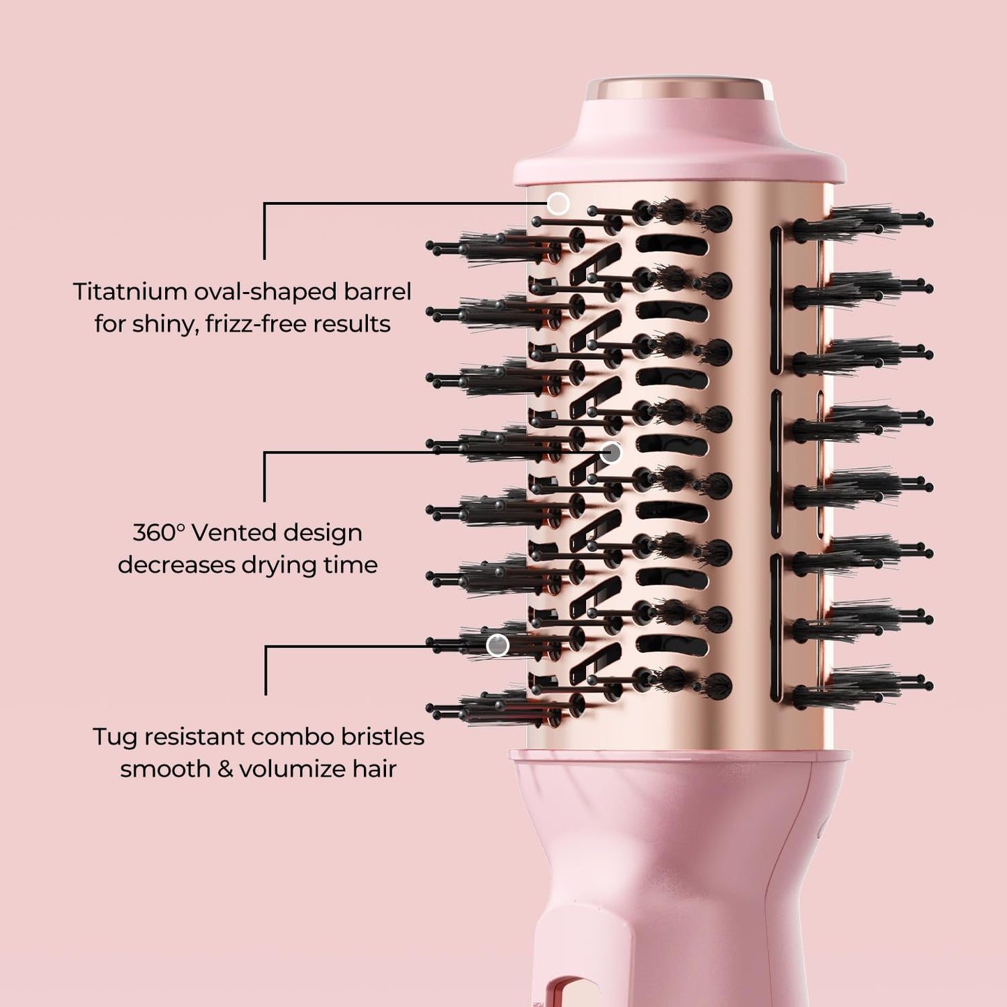 PLAVOGUE Mini Dual Voltage Hair Dryer Brush, 1000 Watts Travel Hot Air Brush with European Plug，Ionic One Step Blow Dryer and Styling Brush with Ceramic Coating for Women for Home & Salon