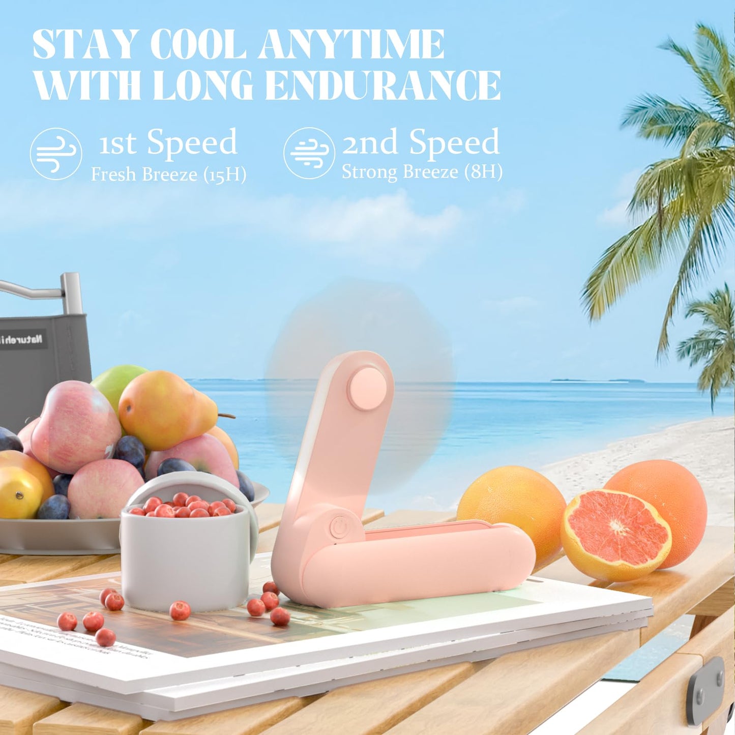 Portable Handheld Fan, 2 IN 1 Mini Hand Fan, Battery Operated [8-15 Working Hours], USB Rechargeable Personal Foldable Fan for Indoor, Small Pocket Fans Travel Essentials for Outdoor (Pink)